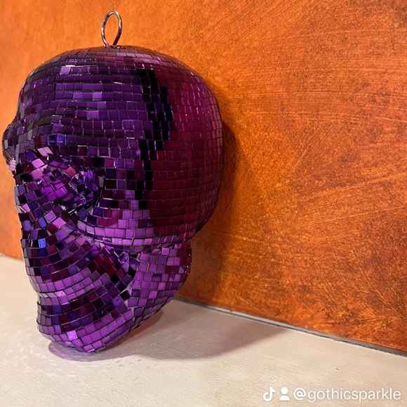 Purple Disco Ball Mirror Tiled Skull hanging decoration - Picture 2 of 4